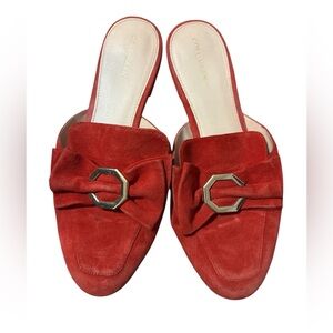 Cole Haan Red Suede Mules with Bow Accent